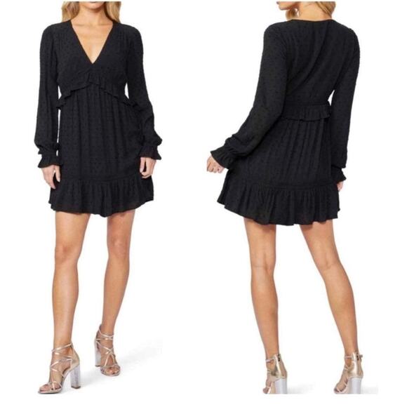Jonathan Simkhai Dresses & Skirts - Jonathan Simkhai Black Eyelet Ruffle Mini Dress Sz L Boho Gothic Fairycore Party